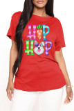Red Fashion Casual Print Basic O Neck T-Shirts