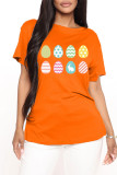 Red Fashion Casual Print Basic O Neck T-Shirts