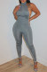 Grey Fashion Sexy Casual Solid Patchwork Backless Turtleneck Skinny Jumpsuits