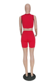Red Fashion Print Letter Half A Turtleneck Sleeveless Two Pieces