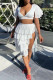 White Sexy Solid Patchwork Flounce V Neck Short Sleeve Two Pieces