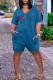 Sky Blue Fashion Casual Letter Print Patchwork V Neck Regular Romper