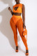 Orange Fashion Sexy Solid Hollowed Out See-through O Neck Sleeveless Two Pieces