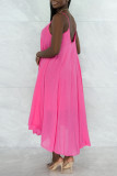 Rose Red Sexy Casual Solid Backless O Neck Sling Dress