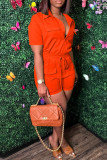 Orange Fashion Casual Solid Patchwork Turndown Collar Short Sleeve Two Pieces