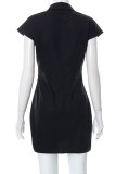 White Casual Solid Patchwork Buckle Turndown Collar Shirt Dress Dresses