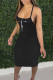 Black Fashion Sexy Print Backless Spaghetti Strap Sleeveless Dress Dresses