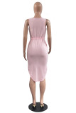 Pink Fashion Casual Print Basic U Neck Vest Dress