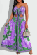 Purple Vintage Print Patchwork Strapless Sleeveless Two Pieces