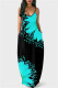 Sky Blue Fashion Sexy Print Backless Spaghetti Strap Long Dress