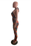 Colour Fashion Sexy Print Hollowed Out Backless Halter Skinny Jumpsuits