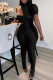 Black Fashion Sexy Solid Asymmetrical Turtleneck Short Sleeve Two Pieces