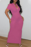 Pink Casual Solid Patchwork Turndown Collar Straight Dresses