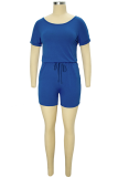 Ginger Fashion Solid Draw String O Neck Straight Rompers