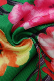 Green Sexy Print Patchwork Backless Cardigan Halter Sleeveless Two Pieces