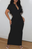 Pink Casual Solid Patchwork Turndown Collar Straight Dresses