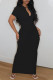 Black Casual Solid Patchwork Turndown Collar Straight Dresses