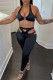 Black Fashion Sexy Solid Hollowed Out Backless Halter Sleeveless Two Pieces
