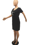 Pink Fashion Casual Print Basic V Neck Short Sleeve Dress