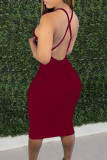 Red Fashion Sexy Print Backless Spaghetti Strap Sleeveless Dress Dresses