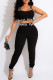 Black Fashion Street Letter Patchwork Spaghetti Strap Sleeveless Two Pieces