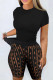 Black Sexy Solid Hollowed Out Patchwork High Waist Pencil Patchwork Bottoms