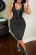 Black Fashion Casual Print Basic U Neck Vest Dress