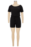 Ginger Fashion Solid Draw String O Neck Straight Rompers