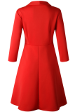 Red Casual Solid Patchwork V Neck Cake Skirt Dresses
