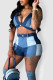 Blue Sexy Print Patchwork Halter Sleeveless Two Pieces