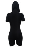 Black Fashion Casual Solid Basic Hooded Collar Skinny Romper