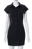 White Casual Solid Patchwork Buckle Turndown Collar Shirt Dress Dresses