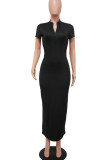 Pink Casual Solid Patchwork Turndown Collar Straight Dresses