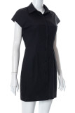 White Casual Solid Patchwork Buckle Turndown Collar Shirt Dress Dresses