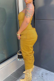 Yellow Fashion Solid Fold Strapless Pencil Skirt Dresses