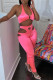 Pink Fashion Sexy Solid Hollowed Out Backless Halter Sleeveless Two Pieces