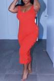 Red Fashion Sexy Solid Hollowed Out Backless O Neck Vest Dress Dresses