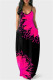 Rose Red Fashion Sexy Print Backless Spaghetti Strap Long Dress