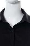 White Casual Solid Patchwork Buckle Turndown Collar Shirt Dress Dresses