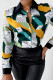Green Casual Print Patchwork Turndown Collar Tops