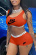 Tangerine Red Fashion Casual Print Patchwork U Neck Sleeveless Two Pieces