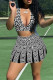 Black Sexy Street Print Patchwork V Neck Sleeveless Two Pieces