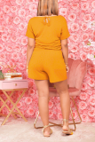 Ginger Fashion Solid Draw String O Neck Straight Rompers