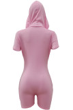 Pink Fashion Casual Solid Basic Hooded Collar Skinny Romper