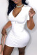 White Fashion Casual Solid Basic V Neck Short Sleeve Dress
