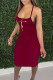 Burgundy Fashion Sexy Print Backless Spaghetti Strap Sleeveless Dress Dresses