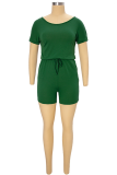 Ginger Fashion Solid Draw String O Neck Straight Rompers