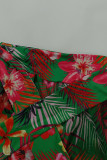 Green Sexy Print Patchwork Backless Cardigan Halter Sleeveless Two Pieces