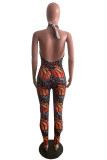 Colour Fashion Sexy Print Hollowed Out Backless Halter Skinny Jumpsuits
