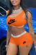 Orange Fashion Casual Print Patchwork U Neck Sleeveless Two Pieces